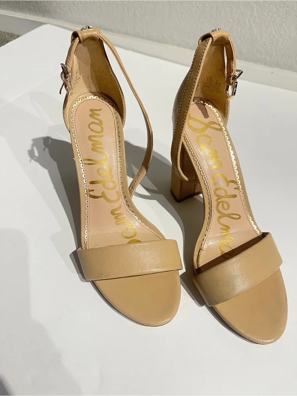 Sam Edelman Beige Tan Block Heel Sandals